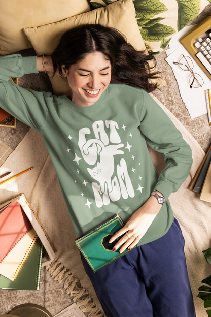 Cat Mom Sweatshirt – Retro Black Cat Graphic | Garment-Dyed Comfort Colors Crewneck - WhiskersMethod