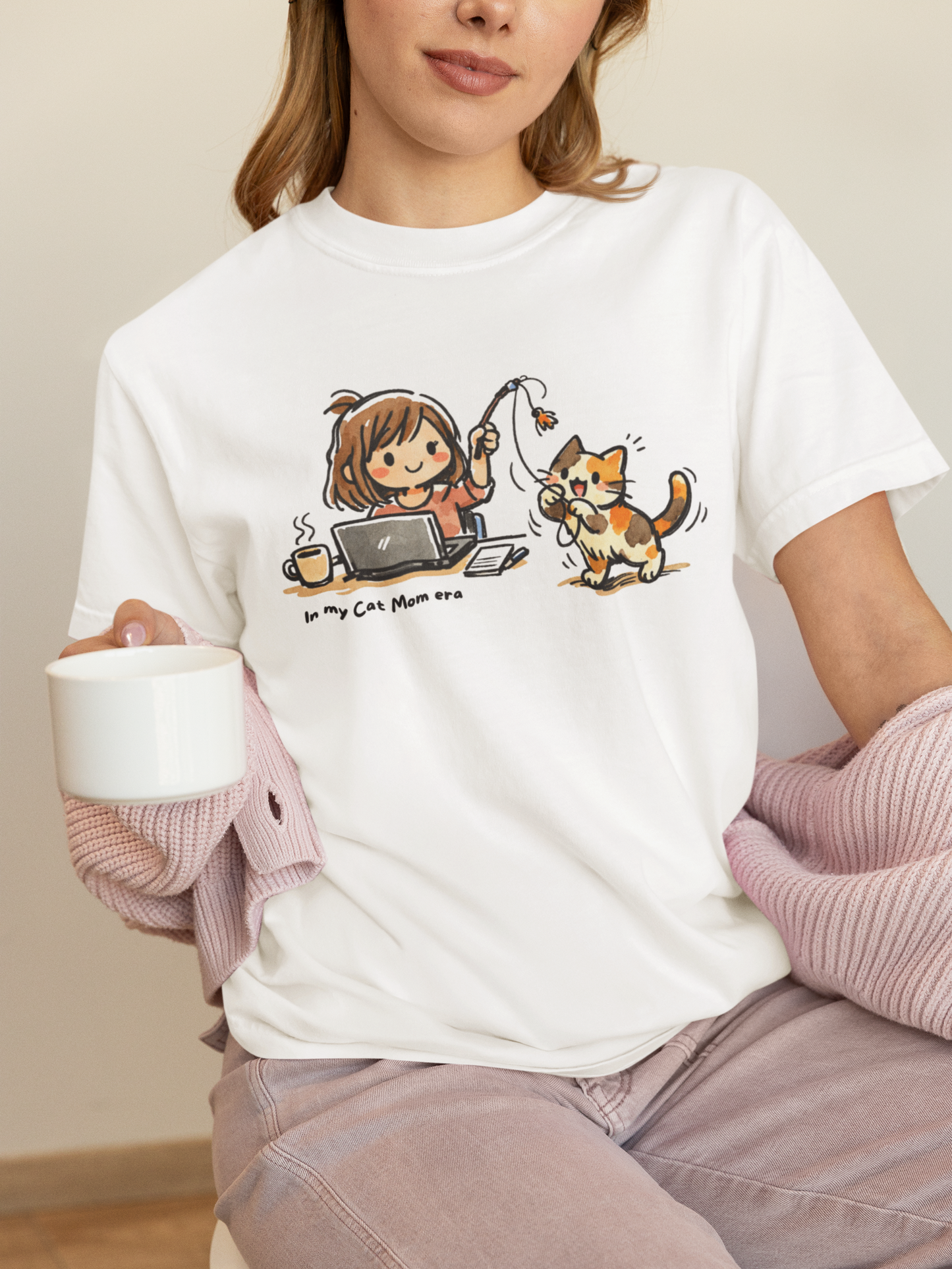 In My Cat Mom Era T-Shirt in White – Garment-dyed cat mom graphic tee | WhiskersMethod
