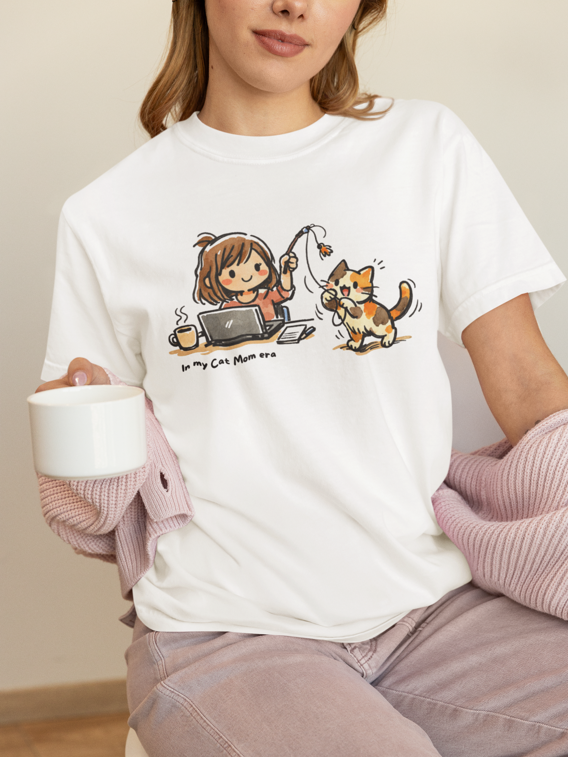 In My Cat Mom Era T-Shirt in White – Garment-dyed cat mom graphic tee | WhiskersMethod