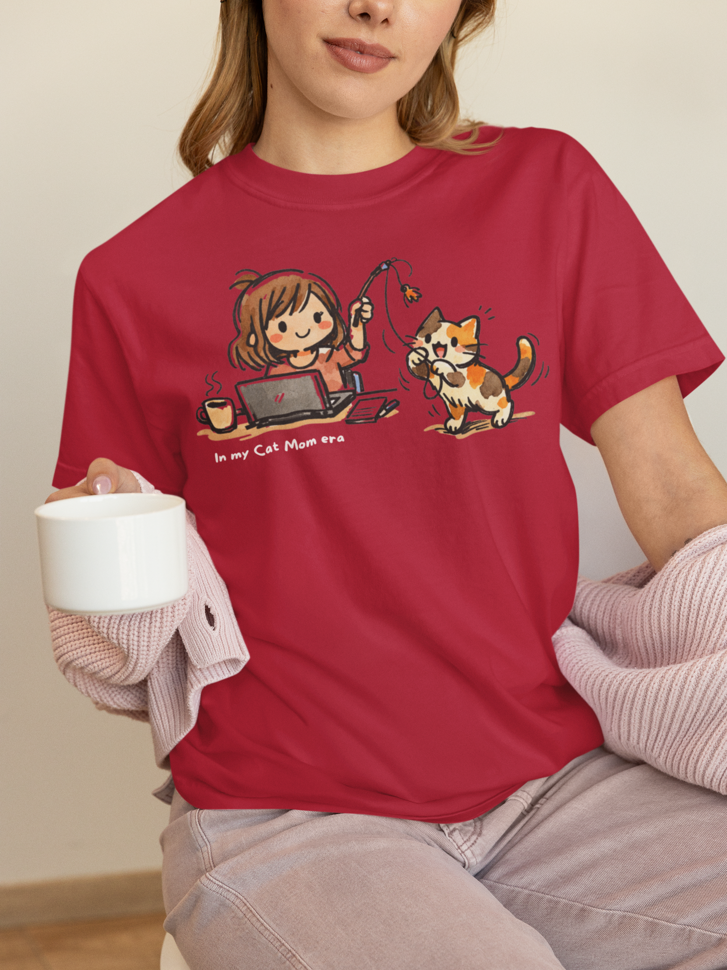 In My Cat Mom Era T-Shirt in Red – Garment-dyed cat mom graphic tee | WhiskersMethod

