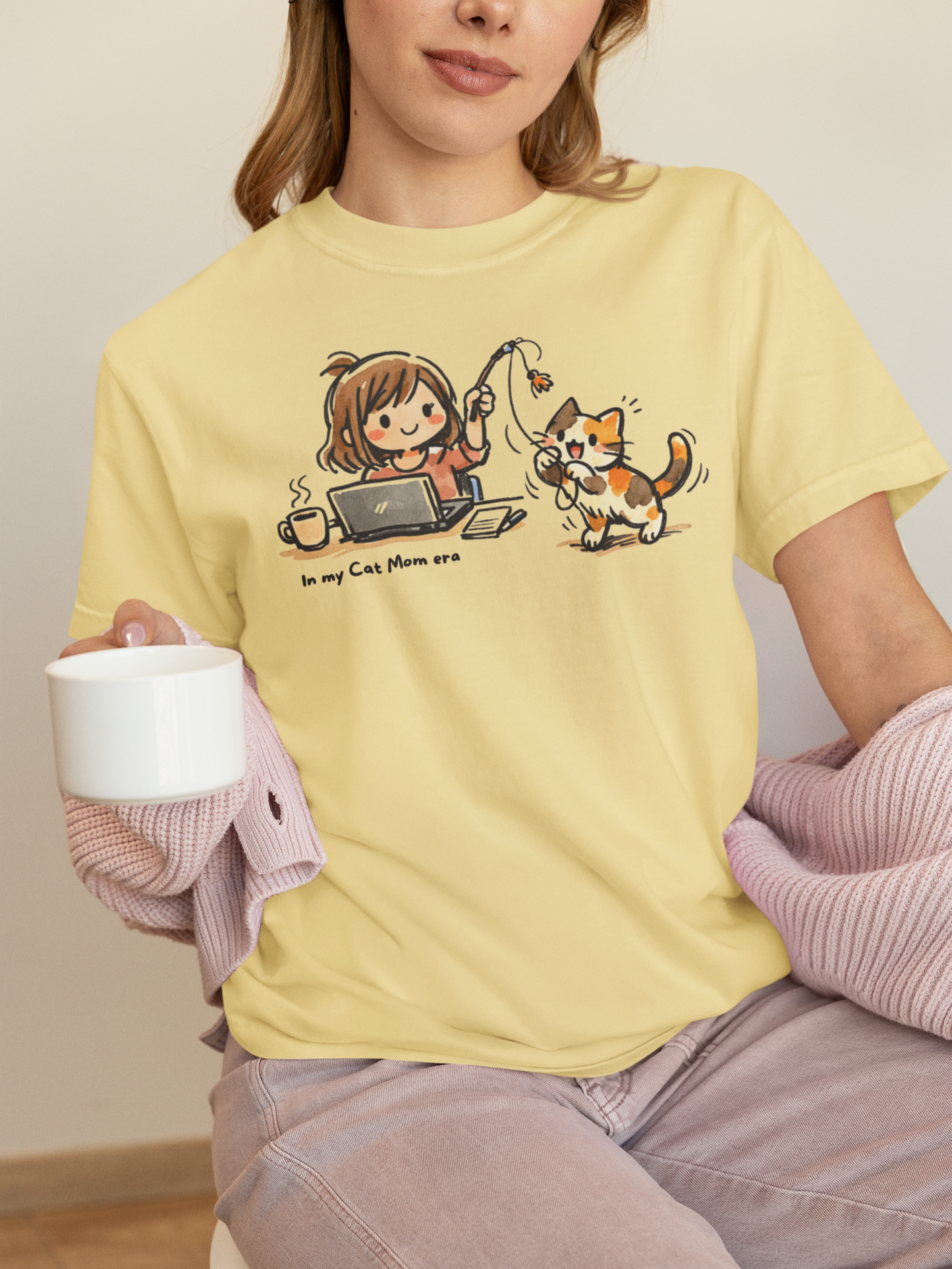 In My Cat Mom Era T-Shirt in Butter – Garment-dyed cat mom graphic tee | WhiskersMethod