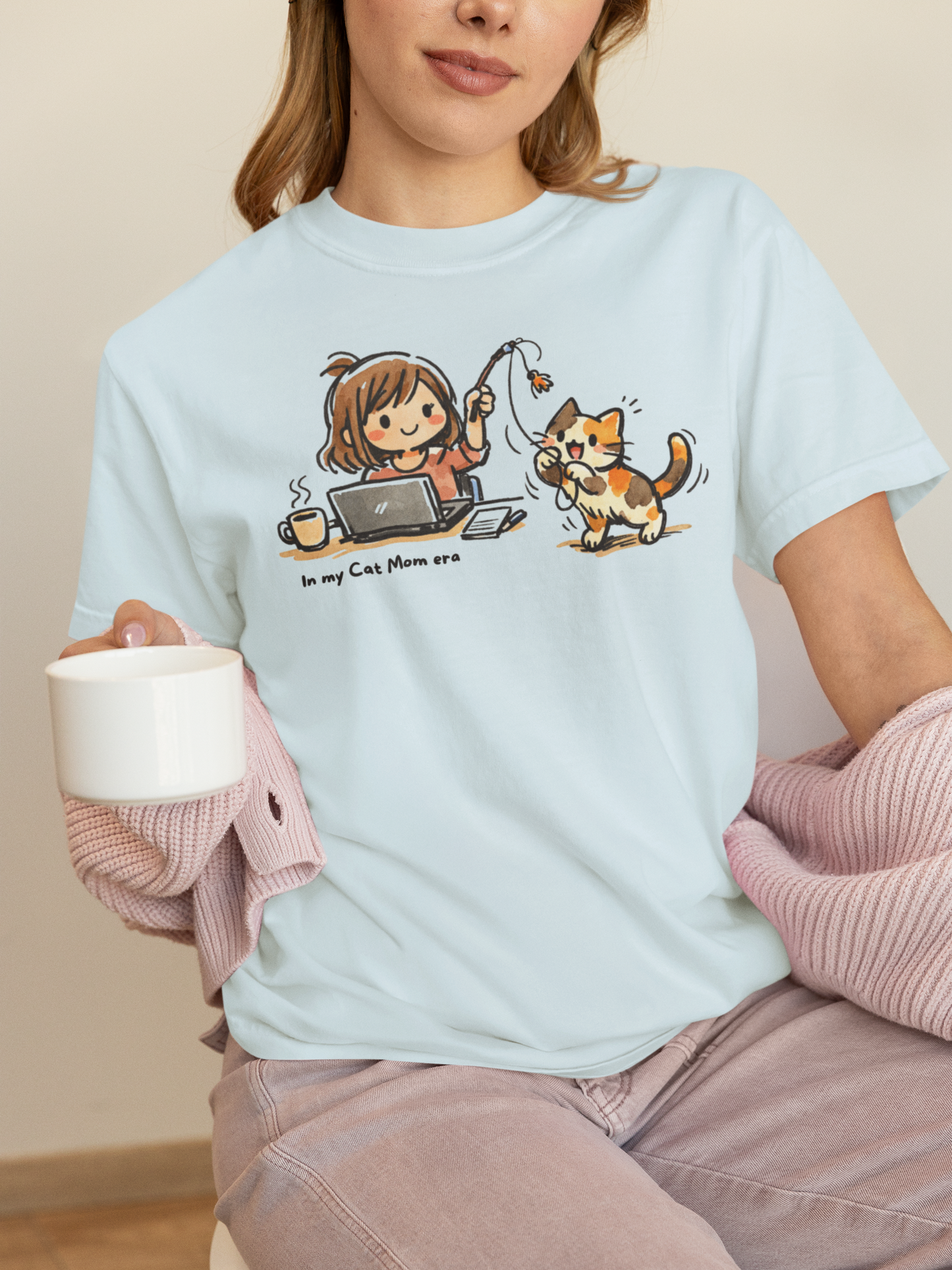 In My Cat Mom Era T-Shirt in Chambray – Garment-dyed cat mom graphic tee | WhiskersMethod
