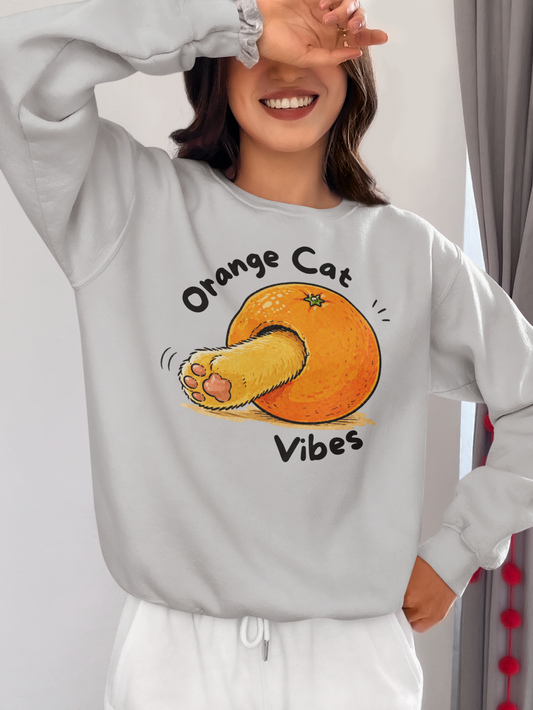 Orange Cat Vibes Sweatshirt in Sport Grey – cozy cat graphic crewneck | WhiskersMethod