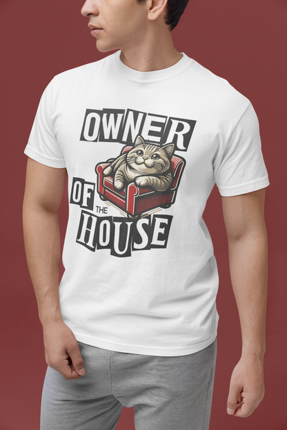 Owner of the House Cat T-Shirt in White – Funny Cat Dad Garment-Dyed Tee | WhiskersMethod

