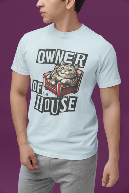 Owner of the House Cat T-Shirt in Chambray – Funny Cat Dad Garment-Dyed Tee | WhiskersMethod

