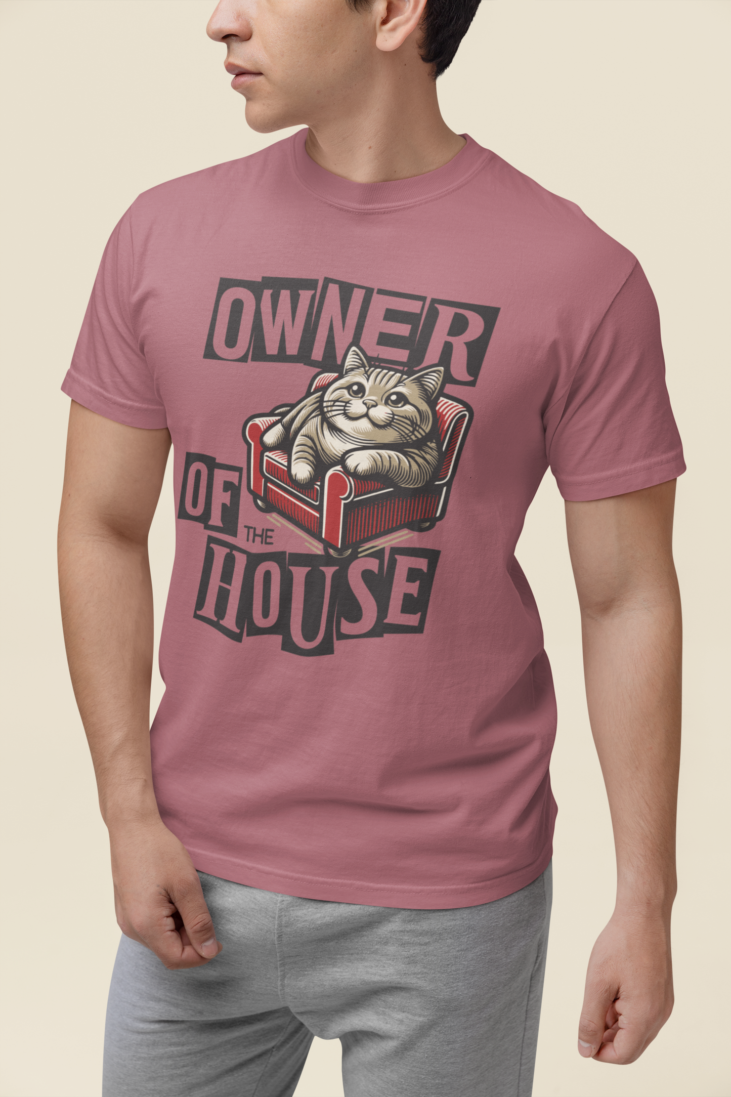 Owner of the House Cat T-Shirt in Crimson – Funny Cat Dad Garment-Dyed Tee | WhiskersMethod

