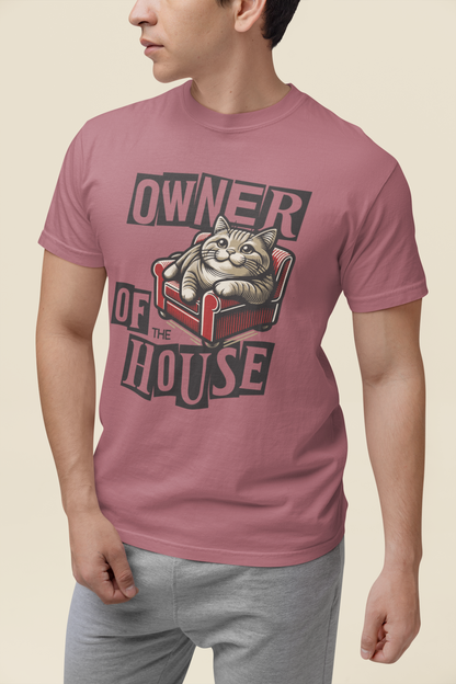 Owner of the House Cat T-Shirt in Crimson – Funny Cat Dad Garment-Dyed Tee | WhiskersMethod

