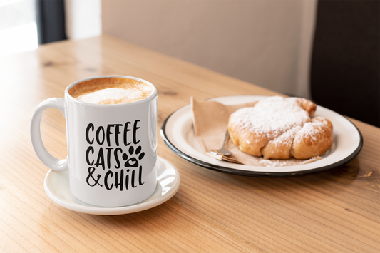 Coffee, Cats and Chill” Mug | Your Cozy Moment Companion
