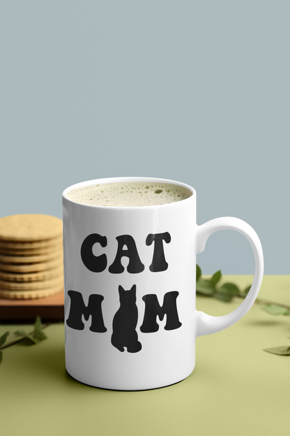 Cat Mom Mug – Bold Black Retro Cat Silhouette Design | Ceramic Gift for Cat Moms - WhiskersMethod