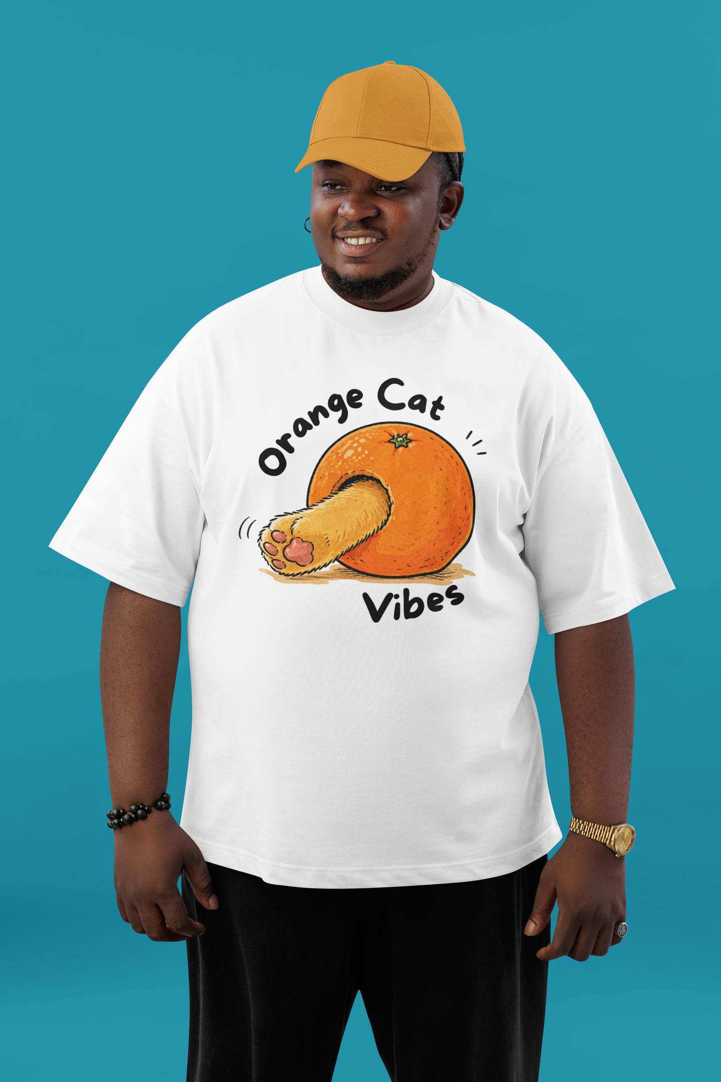 Orange Cat Vibes Only | Garment-Dyed Graphic T-Shirt for Cat Lovers